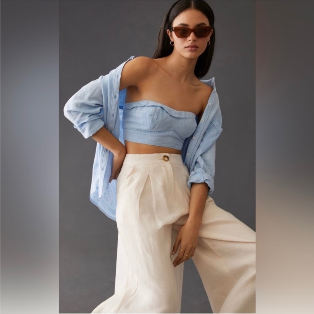 Maeve Anthropologie Light Blue Cotton Blend Crop Top